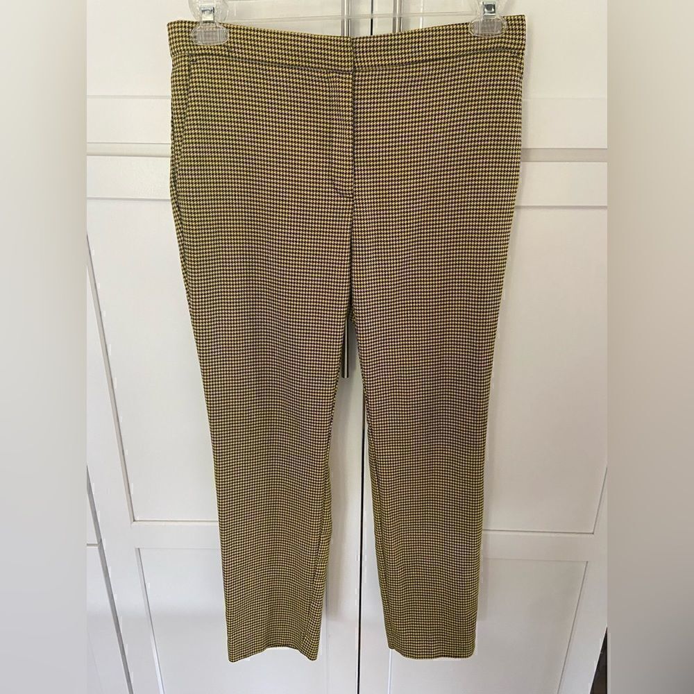 Zara Womens Houndstooth Pull On Capri Pants Pockets Stretch Yellow/Black Large